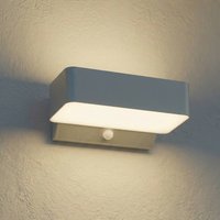 Lindby Fando LED outdoor wall light, matt silver, sensor, IP44