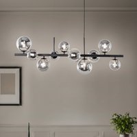 Domiluce Rumba pendant light, black/smoke grey, glass/metal, 10-bulb
