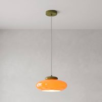 Berardelli hængelampe, orange/grøn, flad, Ø 30 cm, glas, E27