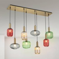 ORION Carneval pendant light, colourful, length 140 cm, glass, 8-bulb.