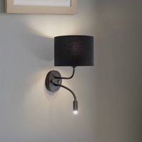 Duolla Roller wall light, velvet black, black, with reading light