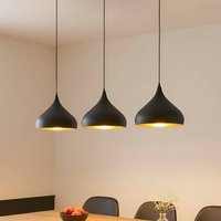 Lindby Elamira pendant light, black, metal, 133cm, 3-bulb.