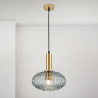 ORION Carneval pendant light, antique brass/smoke grey, Ø 25 cm, glass