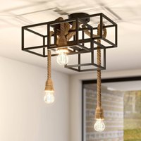 Lucande ceiling light Andrik, 44 cm, 3-bulb, hemp rope, metal