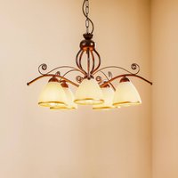Lamkur Suspension Roma en blanc et marron, à 5 lampes
