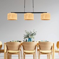 Steinhauer Pendant light Stang, wickerwork Natur, 3-bulb