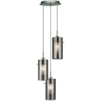 Searchlight Pendellampa Duo 2 rökglas/krom rund 3 lampor