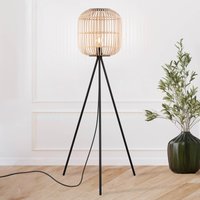 EGLO Bordesley floor lamp tripod, wooden lampshade