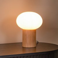 Lucide lampe à poser Birtle, hauteur 23 cm, blanc/bois clair, bois/verre