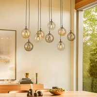 EMIBIG LIGHTING Hänglampa Glassy, 9 lampor, svart, grafit/amber/klar, E14