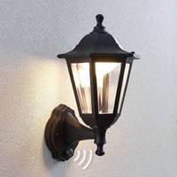 Lindby LED-utomhusvägglampa Iavo, sensor, svart, lykta