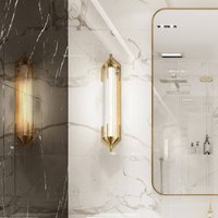 Quintiesse LED-vägglampa ESPADA guldborstad Bredd 70 cm Metall IP44