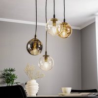 EMIBIG LIGHTING Hänglampa Glassy, 4 lampor, svart, grafit/amber/klar, E14
