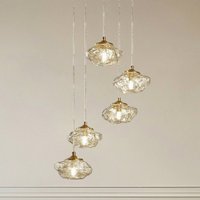 Lindby hanging light Piatra, Ø45cm, 5-bulb, cognac/brass, glass