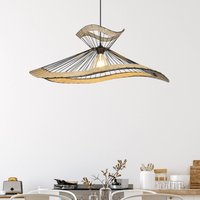 COREP Mekong pendant light, black, height 30 cm, metal/rattan