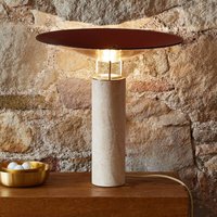 Carpyen Rebound LED table lamp, travertine, brown leather