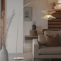Lindby Valdorin arc lamp, beige, paper, 195 cm, IP20