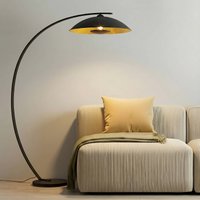 Lindby arc floor lamp Emilienne, black, gold-coloured, 180 cm