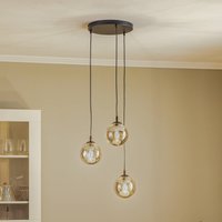EMIBIG LIGHTING Suspension Glassy, à 3 lampes, ronde, noir, graphite, verre
