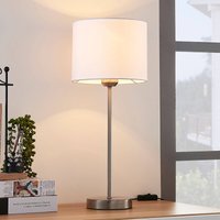 Lindby table lamp Annatina, white, nickel, height 48 cm, textile