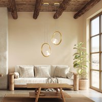 Zambelis LED pendant light 23028, matt gold, Ø 32 cm, metal/glass, dimmable