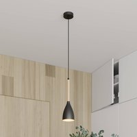 Luminex Muza pendant light, black/light wood, Ø 11 cm