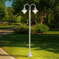 Lindby, luminaire d'extérieur Madea, blanc, à 2 lampes, 213 cm, E27, IP44