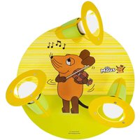 Elobra Mouse taklampa, gul, Ø 29 cm, 3 lampor, trä