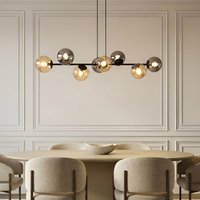 Lindby pendant light Isamer, smoke grey/amber, 130 cm, globe
