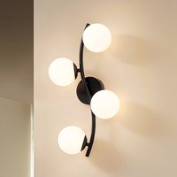 Lindby vägglampa Josiana, opal/svart, 48 cm, kula, glas