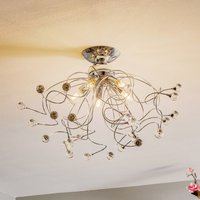 ONLI Trilly ceiling lamp in chrome with crystals, 5-bulb.