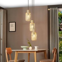 Lindby Venora pendant light, round, 3-bulb, Ø 15 cm, bamboo