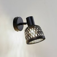 Lindby wall light Eskil, Ø 10 cm, black, bamboo