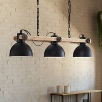 EGLO Lubenham hanging light, black/light wood, length 90 cm, 3-bulb.