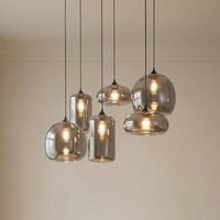 Lindby Marla pendant light, 6-bulb, glass, smoke grey