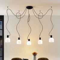 Lucande Serina hanging lamp, 5-bulb, glass white