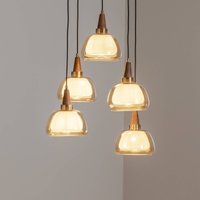 Lucea Ermo hänglampa, rund, 5 lampor, mässing, Ø 61 cm, glas