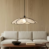 Lindby taklampa Astraia, natur/svart, linne, Ø 80 cm