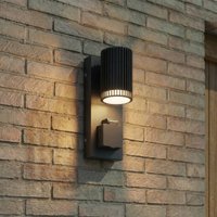 Lindby Enerio outdoor wall lamp, black, with power point, GU10, IP44