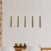 Fabas Luce Suspension LED Prado, doré, à 5 lampes, linéaire, intensité variable