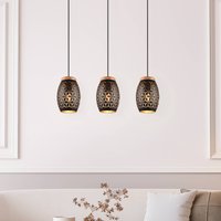 Reality Leuchten Hänglampa Bidar, längd 71 cm, svart-guld, 3-lampig, metall