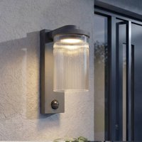 Lucande LED-utomhusvägglampa Beelia Sensor antracit räfflad
