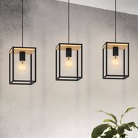 EGLO Libertad pendant light, length 88 cm, black/wood, 3-bulb.