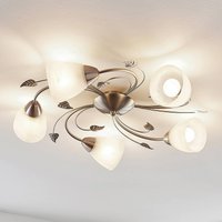 Lindby taklampa Yannie, 5 lampor, 60cm, nickel/vit, glas