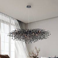 Paul Neuhaus Icicle ljuskrona, svart, glashängning, längd 150 cm