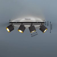 Reality Leuchten Tommy downlight, black/gold, length 70 cm, 4-bulb.