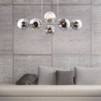Nowa Pilar pendellampa i glas, åtta lampor, rökgrå