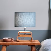 COREP Oslo table lamp, petrol blue/light wood, height 30 cm, linen/wood