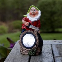STAR TRADING LED-solcellslampa Gnomy färgglad/ röd plast 21 cm skogshuggare