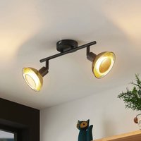 Lindby downlight Erin, black/gold, 2-bulb, glass